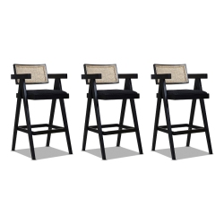 JENNIFER TAYLOR HOME Milan 29.5" Resin Webbing Back Bar Stool With Arms Set Of 3 Ebony Boucle In Black