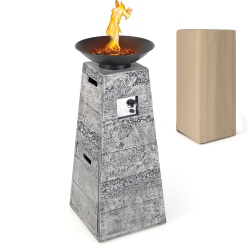 COSTWAY 48" Outdoor Propane Fire Bowl Column W/ Lava Rocks & Pvc Cover 30, 000 Btu