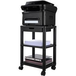 MOUSTACHE 3-Tier Office Printer Stand Cart，24.4 Inch High Lapdesk Shelf With Drawer Mobile Printer Cart And 4 Swivel Wheels for Home And Office