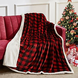 YELLOW-PRICE Classical Design Plaid Reversible Sherpa Fleece Blanket Throw for Cold Weather
