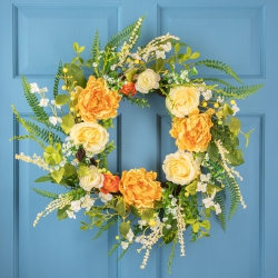 NORTHLIGHT Hydrangea And Rose Artificial Floral Wreath - 24" - In Yellow
