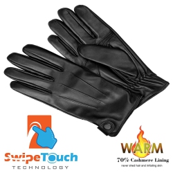 YELLOW-PRICE Classic Genuine Sheepskin Leather Cashmere Lined Touchscreen Warm Gloves for Men In Multicolor