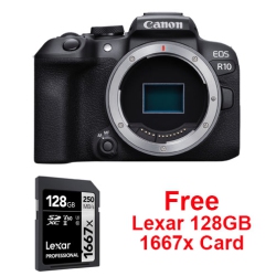 CANON Eos R10 Mirrorless Camera Body + 128GB 1667X Lexar Pro Card. Canada Authorized