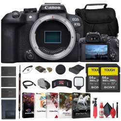 CANON Eos R10 Mirrorless Camera + 2 X Sony 64GB Tough Sd Card + Bag + More
