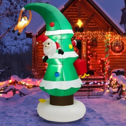 GYMAX 8Ft Christmas Inflatable Tree & Santa Claus Yard Decor W/ Air Blower & Led Lights
