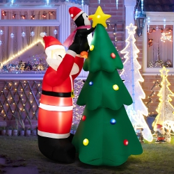 GYMAX 6Ft Christmas Inflatable Tree Santa Claus & Penguin Decor W/ Air Blower & Led Lights