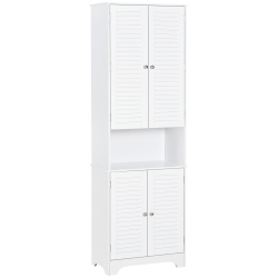 HOMCOM Tall Bathroom Storage Cabinet, Slim Bathroom Cabinet With 4 Shutter Doors And Adjustable Shelves, Toilet Vanity Cabinet, Narrow Organizer