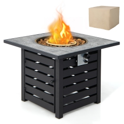 TOPBUY Patiojoy 32"propane Fire Pit Table Square Tabletop Auto-Ignition W/ Rain Cover Lava Rocks