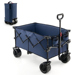 TOPBUY Collapsible Folding Outdoor Utility Wagon With Cover Bag Outdoor Camping Garden Cart With Telescoping Handle Black/blue