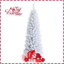 TOPBUY 5Ft Life-Like Slender Christmas Tree Artificial Pencil Unlit Xmas Tree W/ Folding Metal Stand & Sturdy Pvc In White