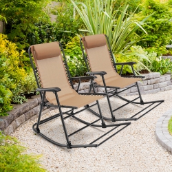 GYMAX 2PCs Patio Folding Rocking Chair Outdoor Portable Lounge Rocker