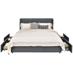 GYMAX Full/queen Upholstered Bed Frame With 4 Storage Drawers Headboard