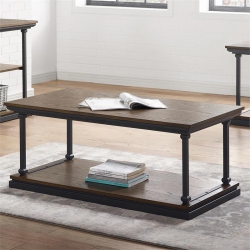 BOWERY HILL Industrial Wood 1-Shelf Coffee Table In Dark Oak Finish