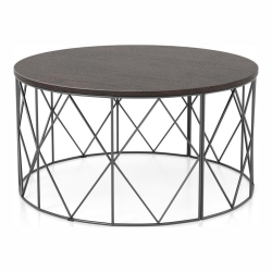 BOWERY HILL Industrial Wood Round Coffee Table In Walnut Finish
