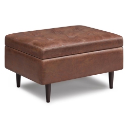 SIMPLI HOME Shay 34In W Coffee Table Storage Ottoman In Distressed Saddle Faux Leather In Brown
