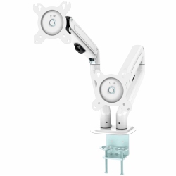 MotionGrey Dual Metal Computer Monitor Arm Stand Quick Release Vesa Mount Clamp Installation for up to 28-inch Screen for Desk - White Arms