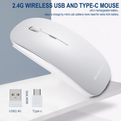 YELLOW-PRICE 2.4G Rechargeable USB C Wireless Mouse Quiet Clicking for Type-C Laptop, Macbook