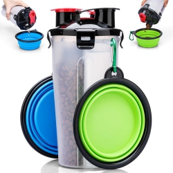 YELLOW-PRICE [2-Chamber Design] Pet Food Container With Collapsible Dog Bowls for Dogs Cats