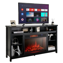 GYMAX 58" Fireplace Tv Stand Entertainment Console W/ Spacious Tabletop & Shelves