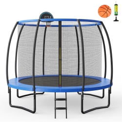GYMAX 12Ft Recreational Trampoline W/ Basketball Hoop Safety Enclosure Net Ladder