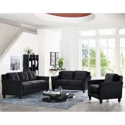 LIFESTYLE SOLUTIONS Hartford 3 Piece Microfiber Sofa Set In In Black