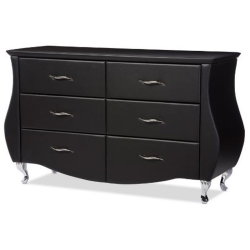BAXTON STUDIO Enzo 6 Drawer Faux Leather Double Dresser In In Black