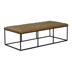 HOMEPOP Draper Modern Faux Leather Large Ottoman With Button Tufting In In Brown