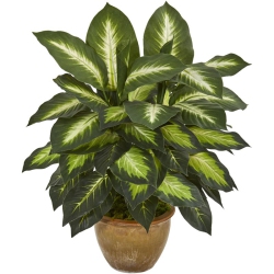 NEARLY NATURAL Dieffenbachia Artificial Plant In Ceramic Planter In Green/tan