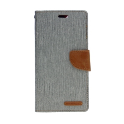 GOOSPERY Topsave Canvas Card Holder Fabric Folio Wallet Flip Case for Iphone 14 Pro Max (6.7") In Gray
