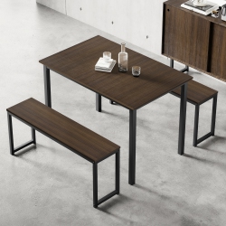 HOMOOI Dining Table Set for 4 - Modern Wood Kitchen Table With Two Benches 3 Piece Set Table De Cuisine Breakfast Nook Dining Set for Dining Room