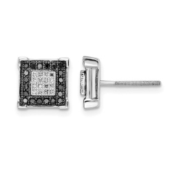GEM AND HARMONY 1/3 Carat (Ctw) Black & Square Diamond Earrings In Sterling Silver In White