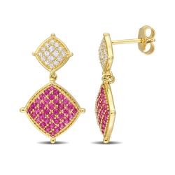 GEM AND HARMONY 1.75 Carat (Ctw) Lab-Created Ruby And White Sapphire Dangle Earrings In Plated Sterling Silver In Yellow