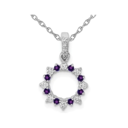 GEM AND HARMONY 1/12 Carat (Ctw) Amethyst Circle Pendant Necklace In 14K Gold With Diamonds In White