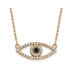 GEM AND HARMONY 1/20 Carat (Ctw) Blue Sapphire Evil Eye Pendant Necklace In 14K Gold With Diamonds And Chain In Yellow