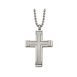 GEM AND HARMONY Mens Titanium Brushed Cross Pendant Necklace With Chain (22 Inches) In Multicolor