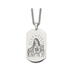 GEM AND HARMONY Mens Dog Tag Jesus Pendant Necklace In Stainless Steel With Chain In Multicolor