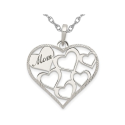 GEM AND HARMONY Sterling Mom Engraved Heart Pendant With Chain In Silver
