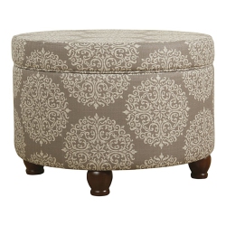 HOMEPOP Round Transitional Fabric Storage Ottoman In Cream/brown