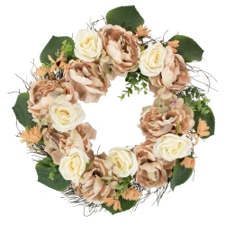 NORTHLIGHT Peach And Floral Fall Harvest Artificial Wreath, 22-Inch In White