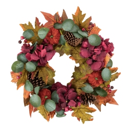 NORTHLIGHT And Burgundy Fall Harvest Artificial Floral And Pinecone Wreath, 22-Inch In Orange