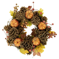 NORTHLIGHT Pinecone And Pumpkin Fall Harvest Wreath, 14-Inch, Unlit