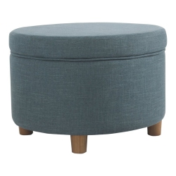 HOMEPOP Round Transitional Wood And Fabric Storage Ottoman In Teal In Blue