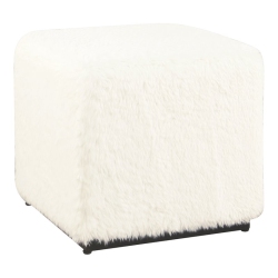HOMEPOP Cube Square Design Modern Faux Fur Fabric Ottoman In In White