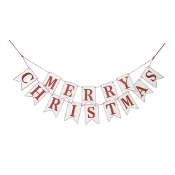 RAZ 4' White And Merry Christmas Wood Banner Garland - Unlit In Red