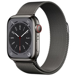 Apple Watch Series 8 41 Mm (Gps + Cell) En Acier Inoxydable Graphite Et Bracelet Milanais Graphite De Rogers - P/m - Financement Mensuel