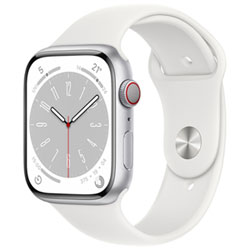 Bell Apple Watch Series 8 (GPS + Cellular) 45mm Silver Aluminum Case w/ White Sport Band - M/L - Monthly Financing