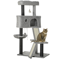 PAWHUT 47" Cat Tree for Indoor Cats, Kitty Activity Center, Cat Tower \w Cat Ear Bed Ramp Condo Hammock Hanging Ball Toys Sisal Rope Scratching