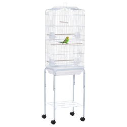 PAWHUT 62" Bird Cage for Finches, Canaries, Budgies, Parrot Cage With Accessories, Wheels, Detachable Stand, Storage In White