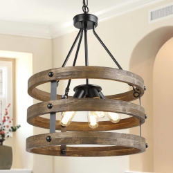 LNC Farmhouse 5-Light Lantern Drum Wood Chandelier