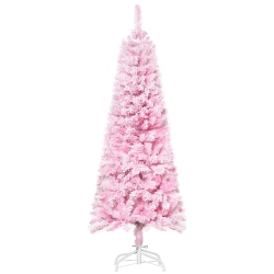 HOMCOM 5 Ft Snow Flocked Artificial Christmas Tree, Pencil Xmas Tree With Realistic Branches, Auto Open And Steel Base In Pink